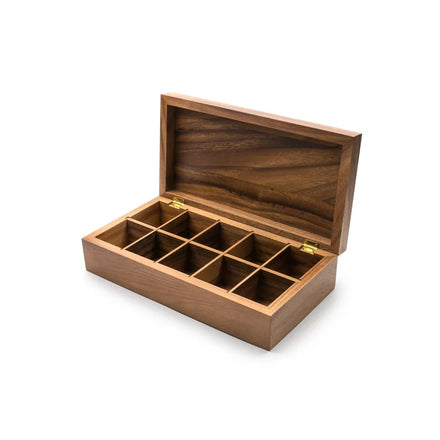 Acacia Wood Tea Storage Box Wooden 10 Compartment Tea Bag Organizer for Kitchen Living Room