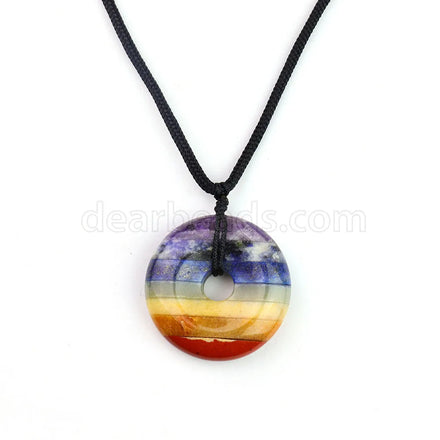 Natural Donut 7 Chakra Crystals NECKLACES Seven Chakras Gogos Gemstone Braid Cord NECKLACE for Women Girls