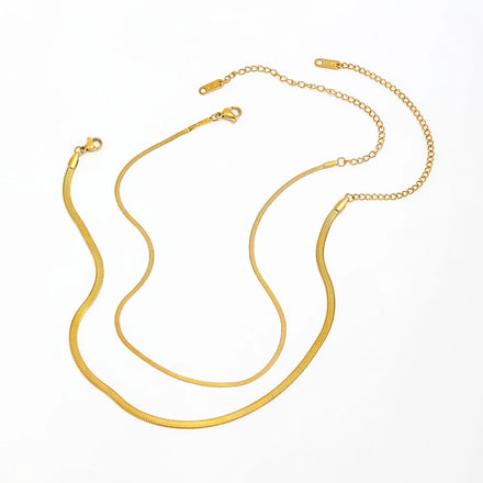 Fenny Wholesale 18K PVD Plated No Fade Fashion Permanent Minimalist Herringbone Stainless Steel Choke Chain Necklace for Women