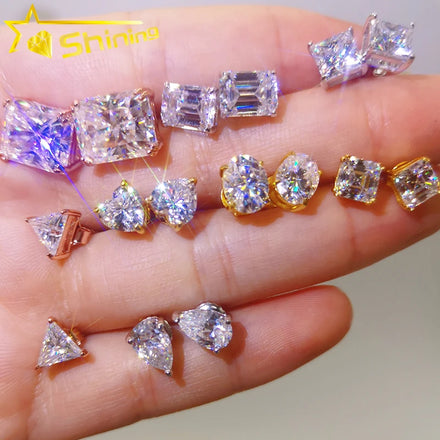 Ready to Ship Fancy Cut Moissanite Stud Earrings Sterling Silver 925 Jewellery Screw Back Shining Moissanite Earring