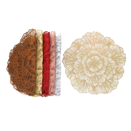 Table Decor Hollow Out Metallic Gold Charger Placemats Heat Resistant Vinyl Woven Leaf PVC Plates Mats for Holiday Wedding