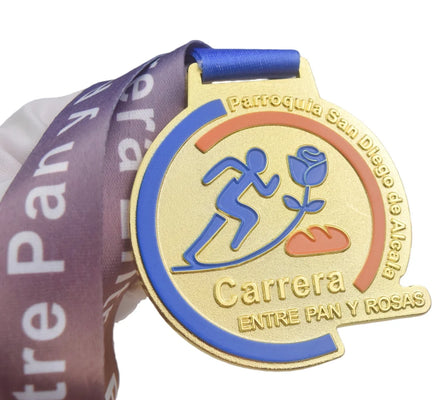 Custom Running Medals for Spanish Carrera Entre Pan y Rosas Commemorative Half Marathon Medals and Trail Coasta Fun Run Medals