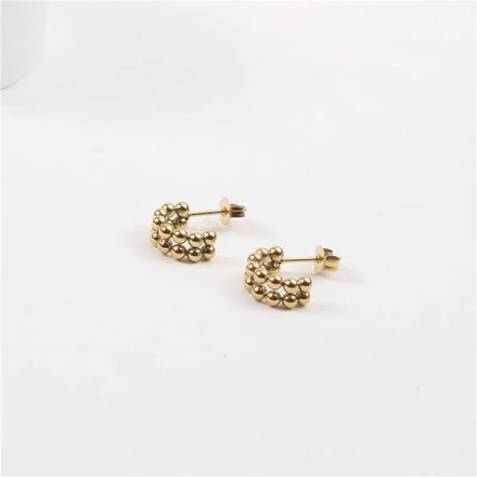Fenny 18K PVD Plated Wholesale No Fade High End Elegant Dainty Double Layer Mini Beaded Stainless Steel Hoop Earring for Women