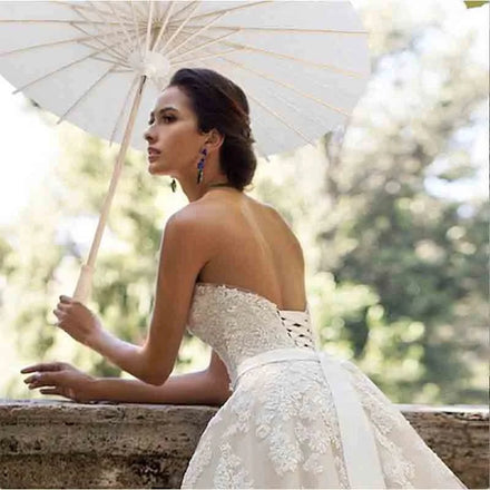 Promotional Party Supplies Bamboo Crafts Parasol Umbrella Plain White Wedding Oil Paper Wood Sun Chinese Parasol for Outdoor