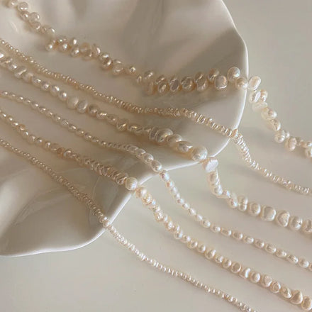7 Designs Beaded Natural Freshwater Pearl Necklace Irregular Layered Handmade Necklaces Women French Romantic Vintage Jewelry