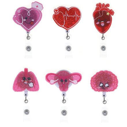CNA Accessories Retractable ID Badge Reel Acrylic Human Organ Brain Lung Uterus Shape for Student/Nurse Name Badge Holder