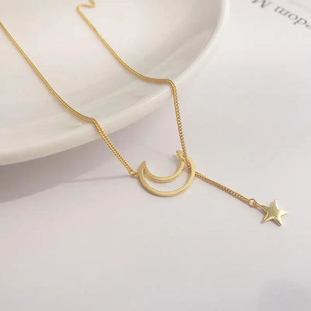 HOVANCI New Arrival 925 Sterling Silver Moon Star Pendant Long Choker Clavicle Necklace Trendy S925 Star Moon Christian Party