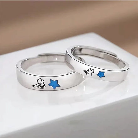 Romantic and Fox Star Adjustable Couple Rings Open Finger Ring for Men Women Lover Valentine's Day Jewelry
