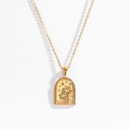18K Gold Plated Waterproof New PVD Tarnish Free Stainless Steel Coconut Palm Tree Stainless Steel Pendant Necklace