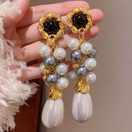 2023 Fashion Jewelry Silver Needle and Water Drop Wrapped Pearl Earring European Retro Palace Pearl Luxury Baroque Gold Earrings