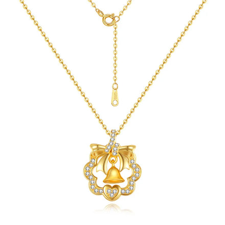 Classic 925 Sterling Silver Jewelry Set Bell Zirconia CZ Pure Solid Christmas Jingle Bell Pendant Necklace