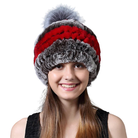 Manufacturer Wholesale Fur Hat With Fox Fur Pompom Real Rex Rabbit Fur Hat