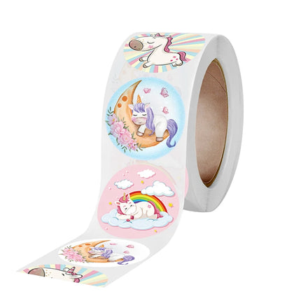 Custom Adhesive Round Stickers Roll Moon and Unicorn Pegatinas Y Etiquetas for Girls Packaging Labels
