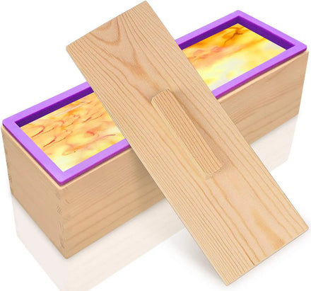 42oz Rectangular Loaf Mold Comes Soap Molds with Wood Box and Wooden Cover for CP & MP Making Supplies Silicone Custom Logo