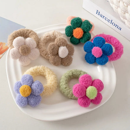 Flower Plush Hair Bands Autumn Winter New Hair Ties for Baby Girls Kids Hair Ties
