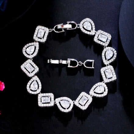 Fashion Silver Plated Link Jewellery Zircon Bridal All-match Bracelets Bangles for Women Friendship CZ Wedding Dress Accessories