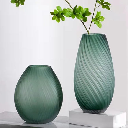 Coastal Green Frosted Geometric Button Pattern Glass Tabletop Vase Special-shaped Creative Simulation Flower Arrangement