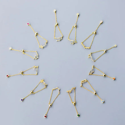 INS 12 constellation Fashion Jewelry 925 Sterling Silver Adjustable Rings Gold Plated constellation Chain Rings Jewelry Women