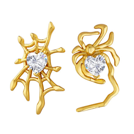 Fashion Jewelry Earrings Valentine Earrings Stainless Steel Real 18k Gold Plated Heart Diamond Spider Stud Earrings