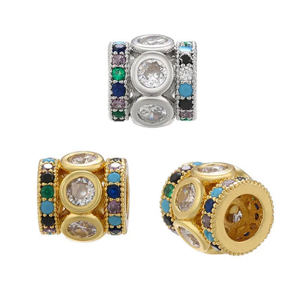 CZ8632 Large Hole Rhodium 18k Gold Plated Cubic Zirconia Micro CZ Pave Spacer BeadsDiamond Pave Tube Spacers