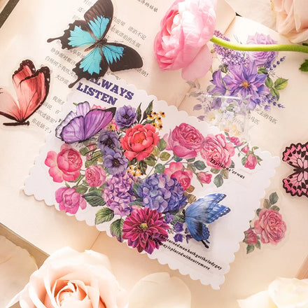50Pieces/Pack Sticker Package Butterfly Love Flower Series Butterfly Plant Collage Material Decoration Hand Account 6 Models