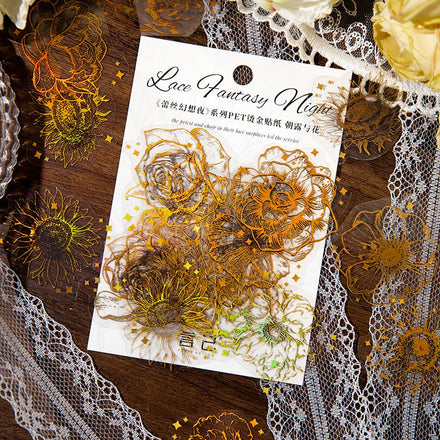 30pieces/pack Pet Gold Foil Stickers Lace Fantasy Night Series Notebook DIY Decorative Material Stickers 6 Models