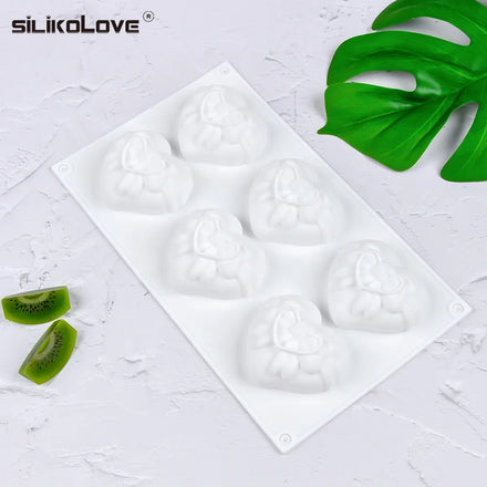 6 Cavities 3D Silicone Love Heart-Shaped Dessert Mousse Cake Silicone Baking French Mold Valentine's Day