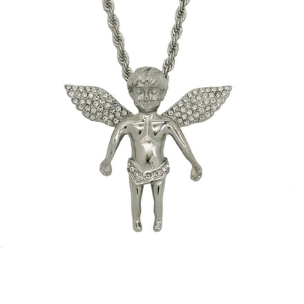 Wholesale Stainless Steel Jewelry Rhinestone Angle Pendant Necklace