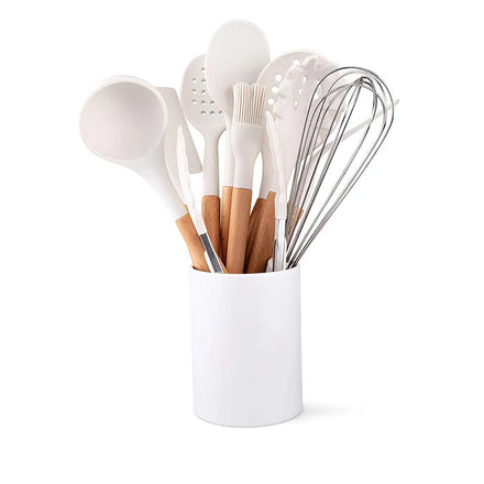 Kitchen Gadgets Wooden Handles Silicone Spatula Spoon Nonstick Cookware Utensil Set Silicone Cooking Kitchen Utensils Set