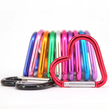 Lightweight Small Heart-Shape Aluminium Alloy Metal Clip Multicolour Carabiner with Spring Hook for Bag Dress Cup for Mining
