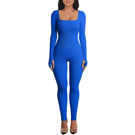 Women Yoga Legging Jumpsuit Workout Ribbed Long Sleeve Sport Jumpsuits
