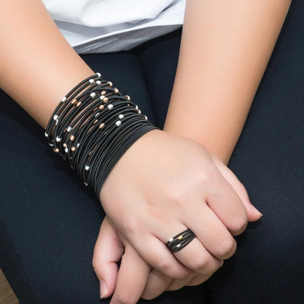 Hengsheng Black Beaded Bracelets 5 Color Beads Stainless Steel Bracelets