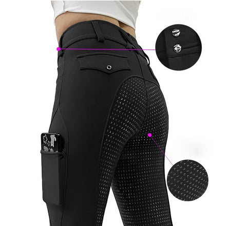 Black Top Recyclable Quality Pocket Horse Equestrian Riding Breeches Silicone Horse Riding Pants Equitacion Breeches