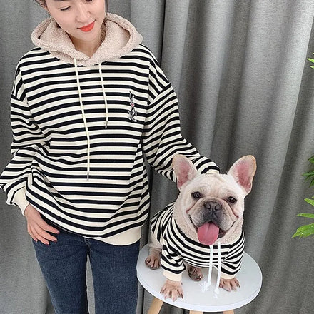 Wholesale Fashion Long Sleeve French Pet Dog Owner Matching Black and Yellow Striped Hoodie
