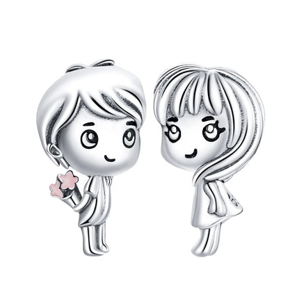 925 Sterling Silver Boy Girl Beads Zircon Infused Friendship Charms for Women for Original Bracelet Pendant Lover Couple Jewelry