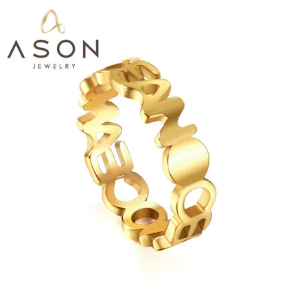 Ason Fashion Wholesale Jewelry 18K Gold Plated Letter Ring Stainless Steel Women Rings