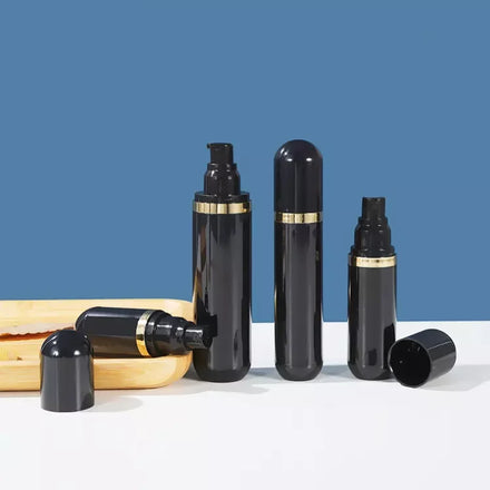 Custom logo 15ml 30ml 50ml 80ml 100ml 120ml Empty Round Lotion Spray Skincare Black and Gold Airless Pump Bottle