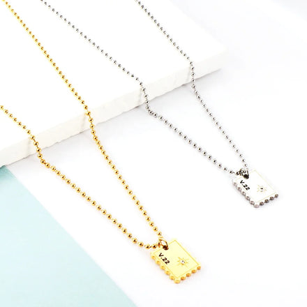 ASON Jewelry PVD 18K Gold Plated 304 Stainless Steel Necklace Custom New Depict Carving Letter Rectangle Pendant Necklace