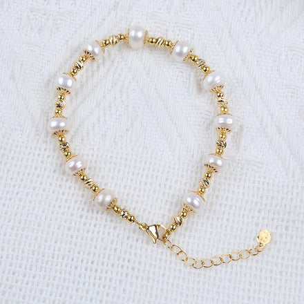 Wholesale Jewelry Supplies Simple Design 7-8mm Button Pearl Bracelet for Women