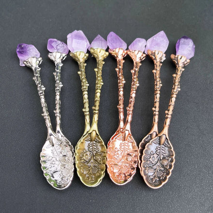 Natural Gemstone Heart Tea Spoons Mini Dessert Crystal Coffee Spoon for Spiritual Gift