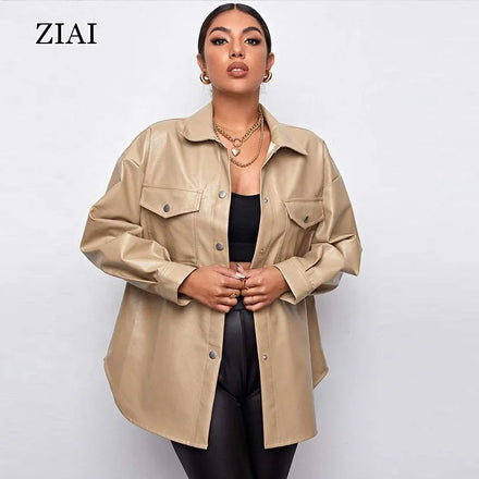 Autumn Leather Jacket for Women Long-sleeved Motorcycle Spring Loose Casual Leather Coat