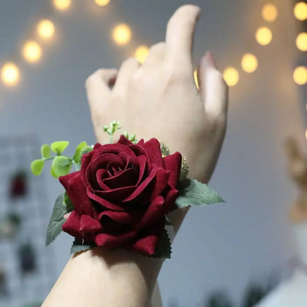 L06633 Custom Wedding Prom Blue Pink Red Rose Artificial Silk Flower Bridal Bridesmaid Ribbon Bracelet Wrist Corsage for Wedding