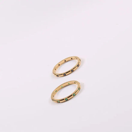 Joolim Jewelry Wholesale 18K Gold Plated Black Green Dainty Zirconia Surround Stainless Steel Rings for Women Dainty Rings