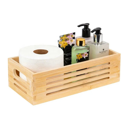 Bamboo Bathroom Cleaning Organizer Carved Farmhouse Toilet Storage Box with Multifunctional Design for Home Office Use