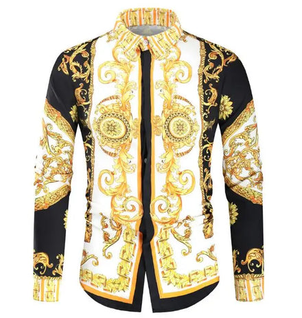 Wholesale Men's Long Sleeve Shirt British Style Youth Fashion Casual 3D Digital Print Slim Lapel Shirt