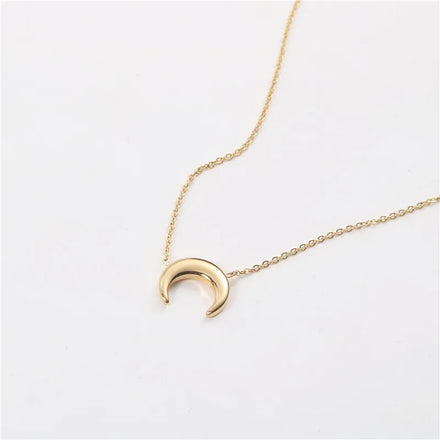 Fenny Wholesale 18K PVD Plated Non Tarnish Simple Trendy Crescent Pendant Stainless Steel Choke Chain Necklace for Women