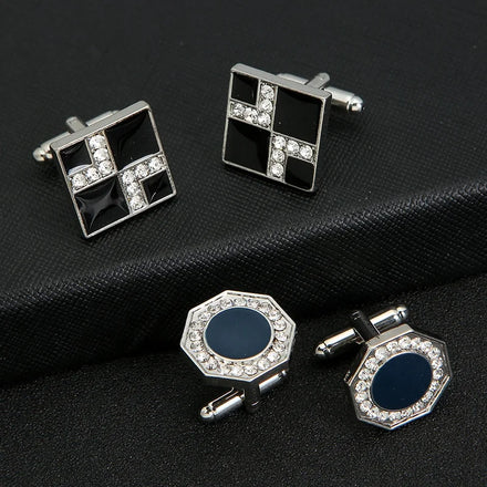 Wholesale Cheap Stock Checked Cufflinks Ready to Ship Baking Paint Men Cuff Links Designer Tie Clip Cufflinks for Wedding