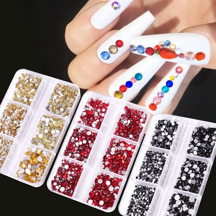 Factory Wholesale Non Hot Fix Glass Rhinestone Mix Size SS4-SS16 6 Blank Nail Rhinestones