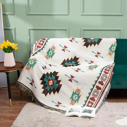 Wholesale Custom Sublimation Printed Solid Floral Organic Cotton Woven Throw Blanket with Fringes Four Seasons Portable