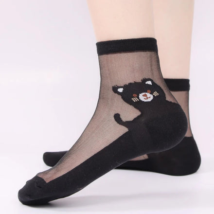 Thin Japanese Crystal Stockings Transparent Glass Stockings Bear Cartoon Breathable Female Stockings Wholesale